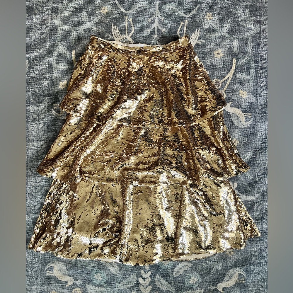 Rachel Parcell tiered gold sequined evening, special event skirt